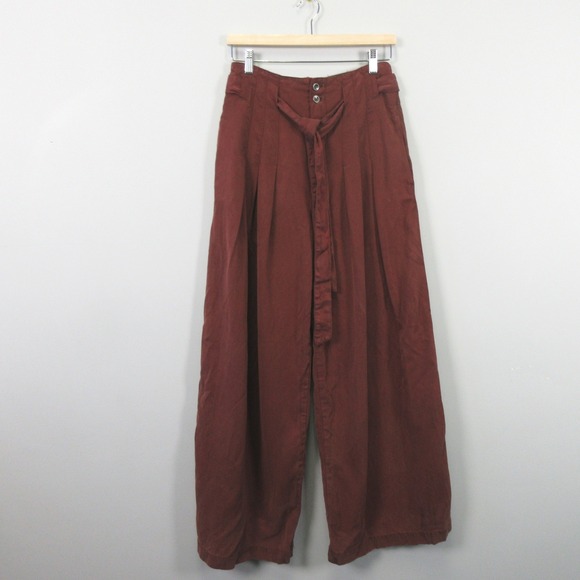 Free People Pants - Free People Dwell On Dreams Trouser Wide Leg Belted Linen Pants Brown Boho Sz 6